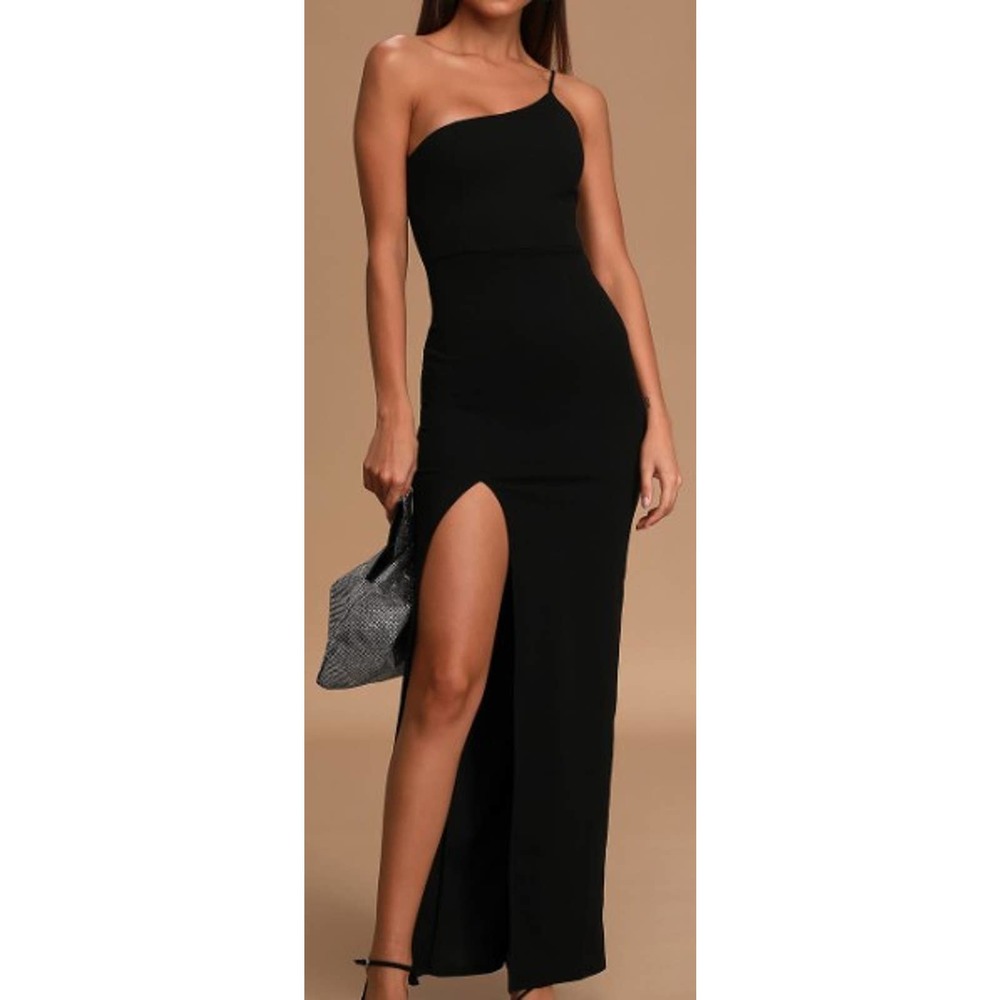 LULU'S SZ L Keeper of My Heart Black One-Shoulder Maxi Dress NEW B122